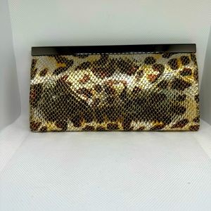 Cach'e Animal Print Faux Leather Snap Lock Clutch Wallet 7.5 x 4 NWOT